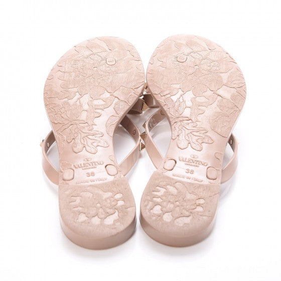 PVC Jelly Rockstud Bow Thong Sandals 38 Poudre
