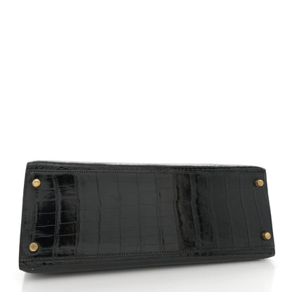Hermes Shiny Porosus Crocodile Kelly Sellier 32 Black 4 of 11