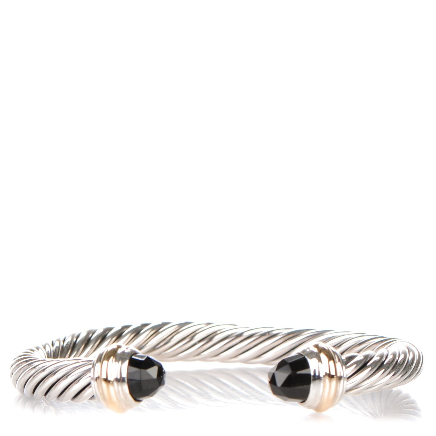 Sterling Silver 14K Yellow Gold Black Onyx 7mm Cable Classics Bracelet