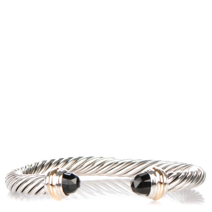 David Yurman Sterling Silver 14K Yellow Gold Black Onyx 7mm Cable Classics Bracelet 1 of 5