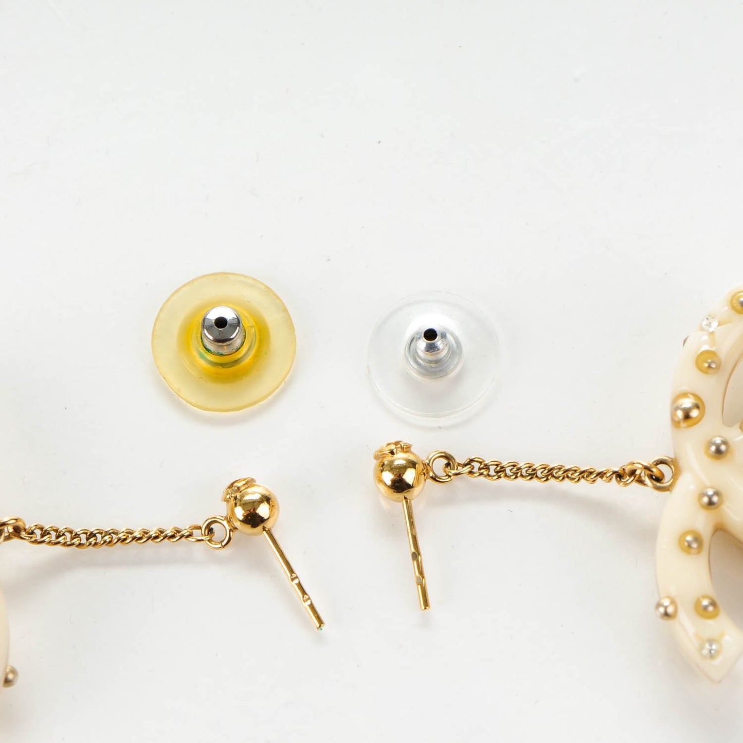 Resin Crystal CC Drop Earrings Gold Cream