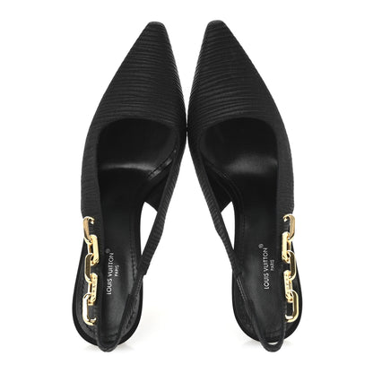 Louis Vuitton Embroidered Fabric Sparkle Slingback Pumps 38.5 Black 2 of 10