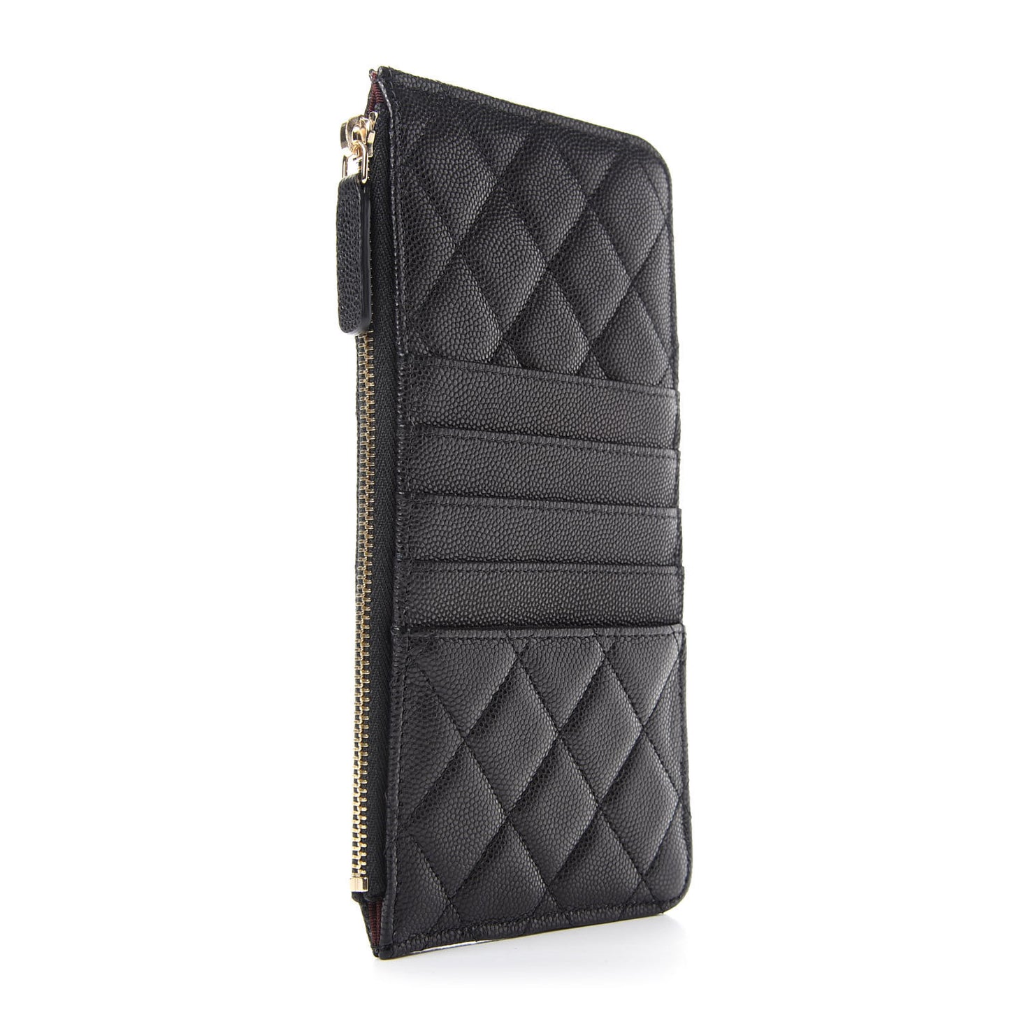 Caviar Quilted Classic Flat Wallet Pouch Black