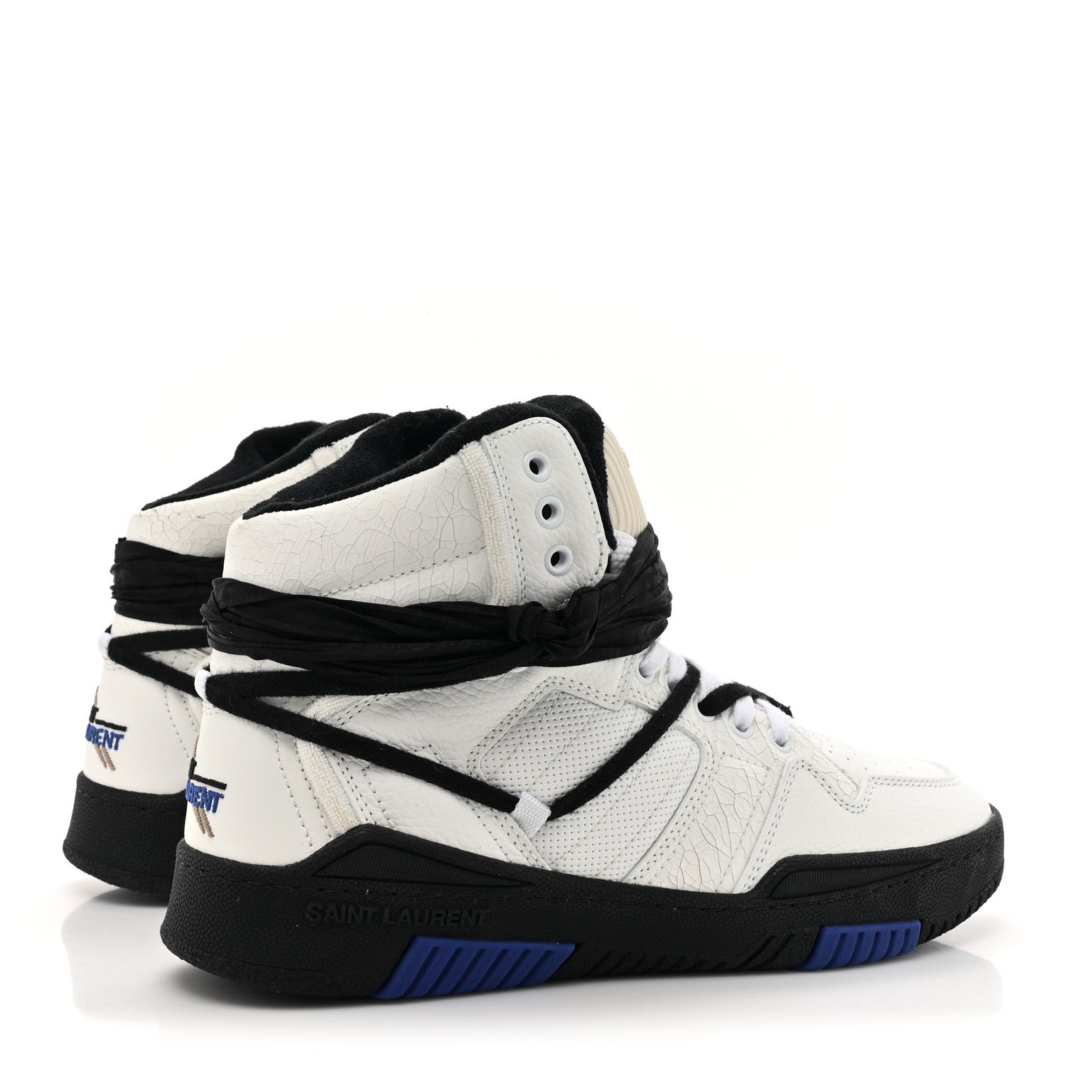Saint Laurent Calfskin Smith High Top Sneakers 9 White Black 5 of 10