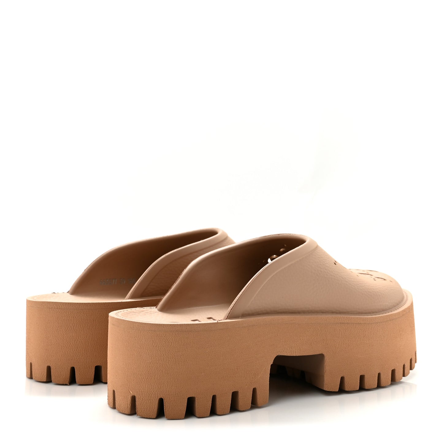 Rubber GG Monogram Perforated Elea Platform 55mm Lug Sole Sandals 39 Vintage Camel