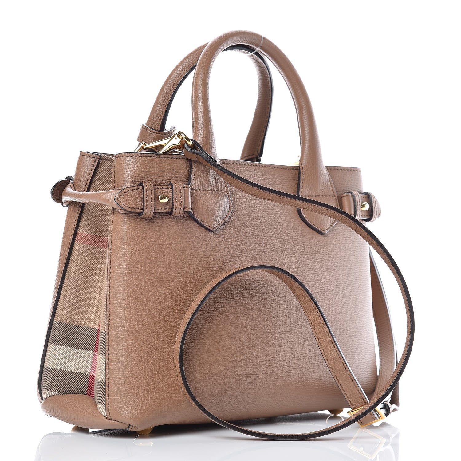 Burberry Grainy Calfskin House Check Small Banner Tote Tan 3 of 10
