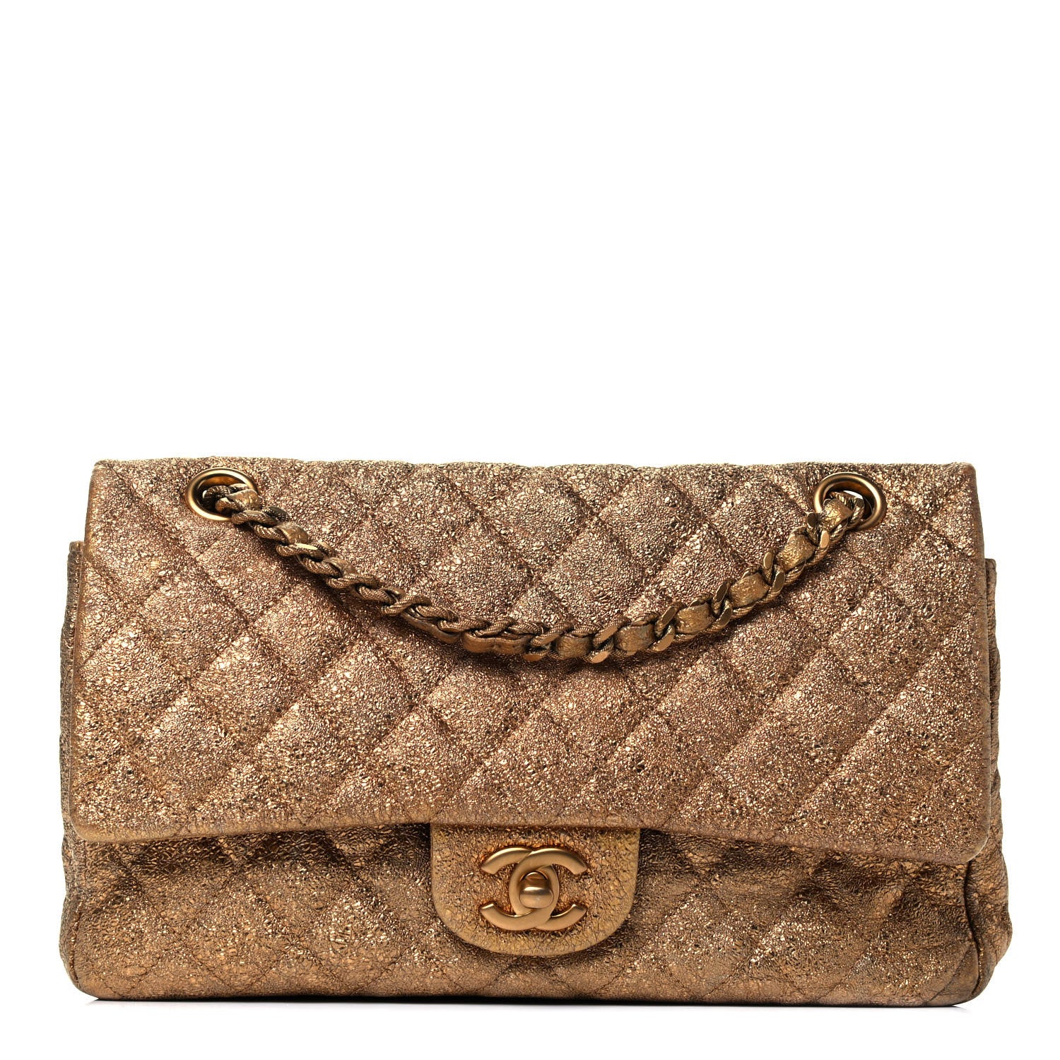 Chanel Metallic Crackled Calfskin Quilted Medium Double Flap Dark Gold 1 of 9
