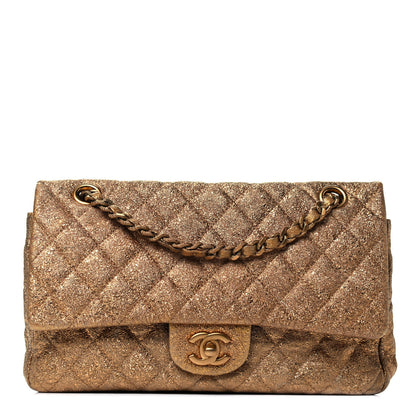 Chanel Metallic Crackled Calfskin Quilted Medium Double Flap Dark Gold 1 of 9