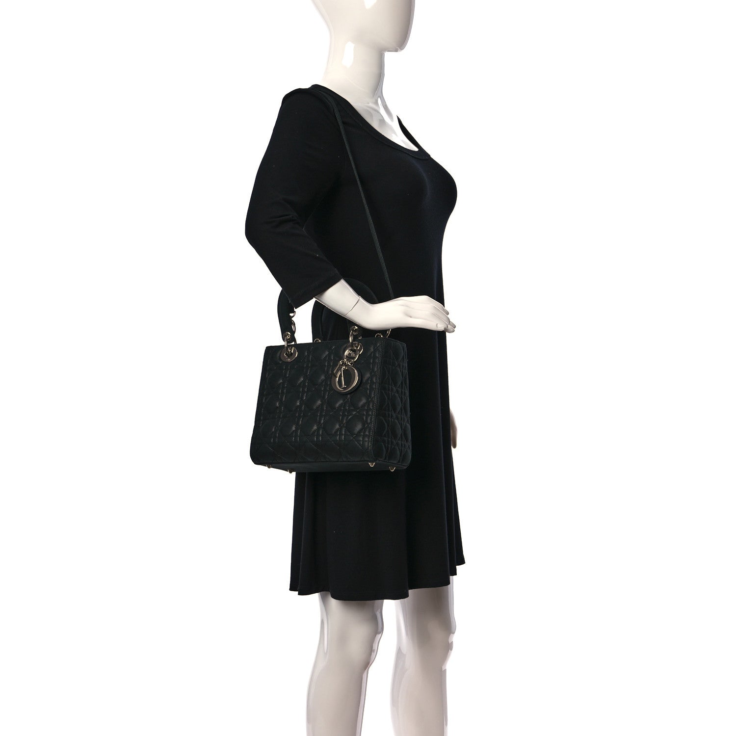 Christian Dior Satin Cannage Medium Lady Dior Black 2 of 15