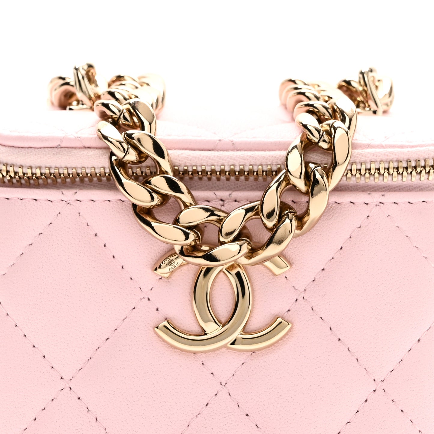 Lambskin Quilted Enamel Coco Mini Vanity Case With Chain Pink