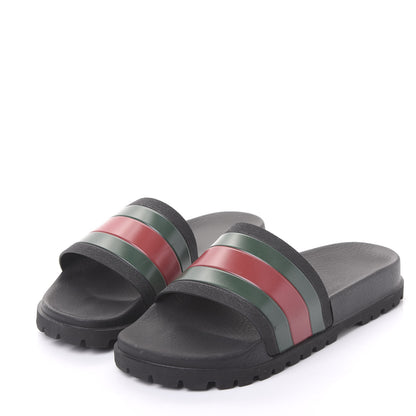 Gucci Rubber Web Mens Lug Sole Slide Sandals 9 Black Green Red 3 of 9