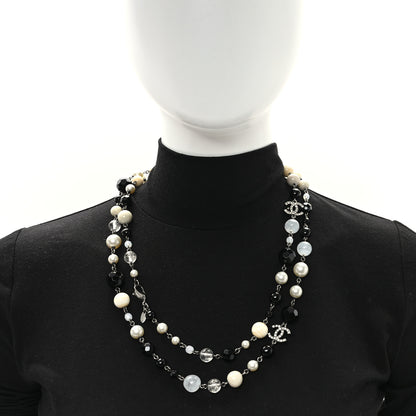 Chanel Pearl Crystal Bead CC Long Necklace Black Silver 2 of 4