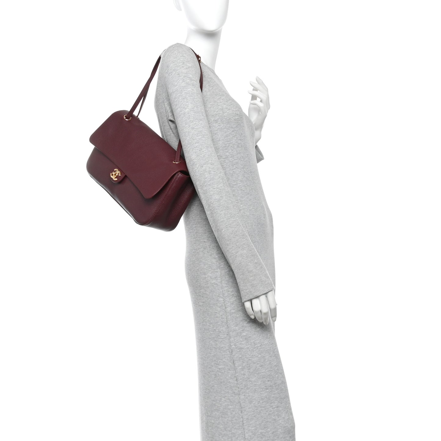 Grained Calfskin Small Souplissimo Maxi Flap Burgundy