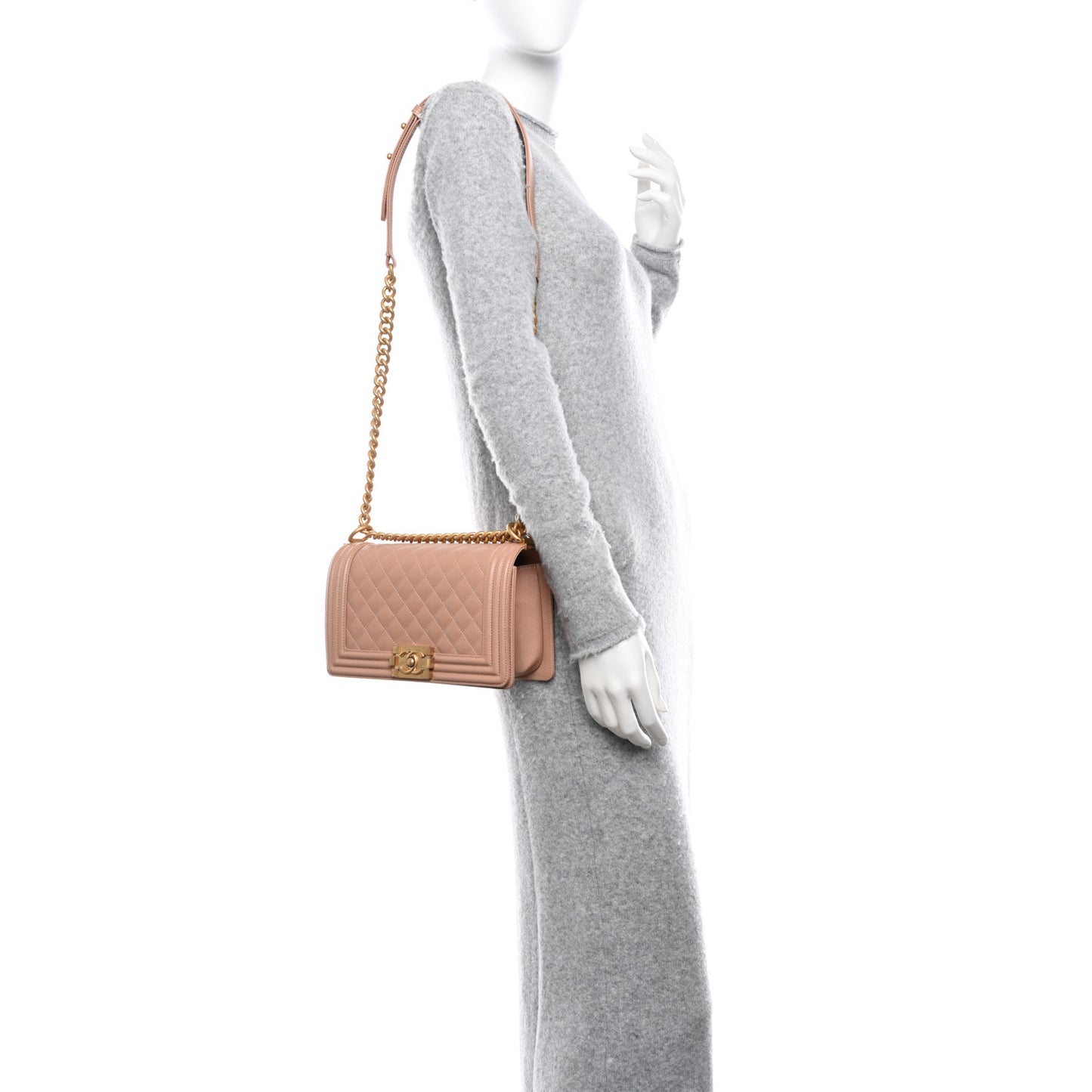 Caviar Quilted Medium Boy Flap Beige
