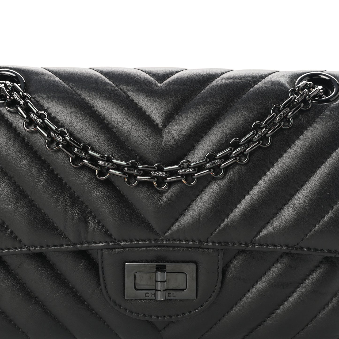 Aged Calfskin Chevron Quilted 2.55 Reissue Mini Flap So Black