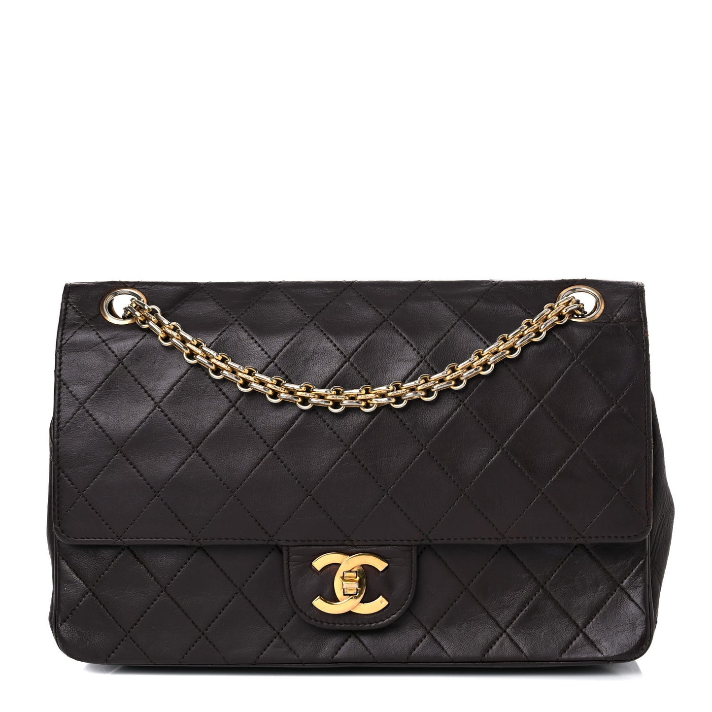 Lambskin Quilted Medium Bijoux Chain Double Flap Brown