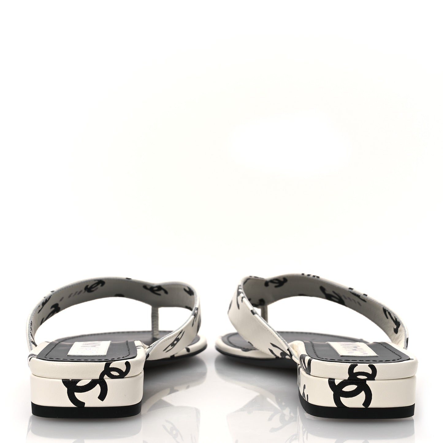 Lambskin Printed CC Thong Sandals 37 White Black