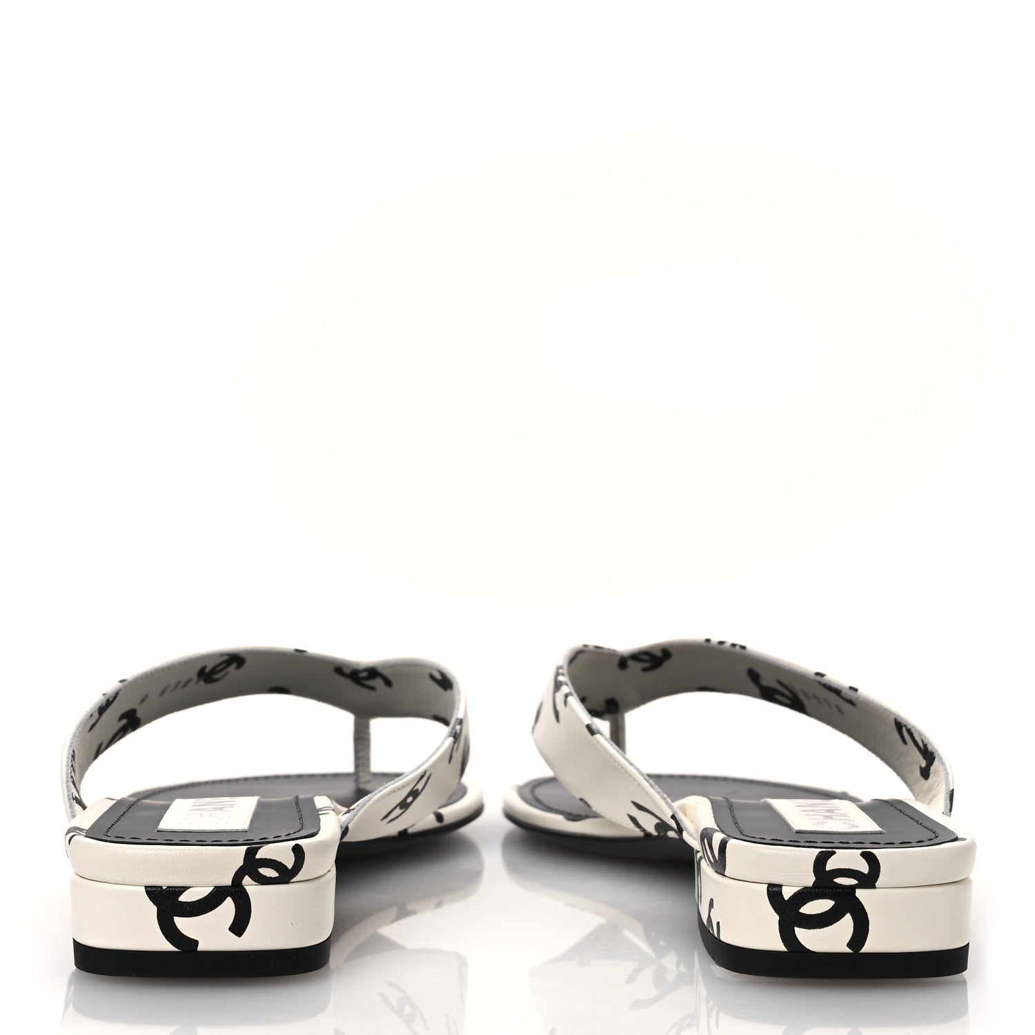Chanel Lambskin Printed CC Thong Sandals 37 White Black 6 of 11