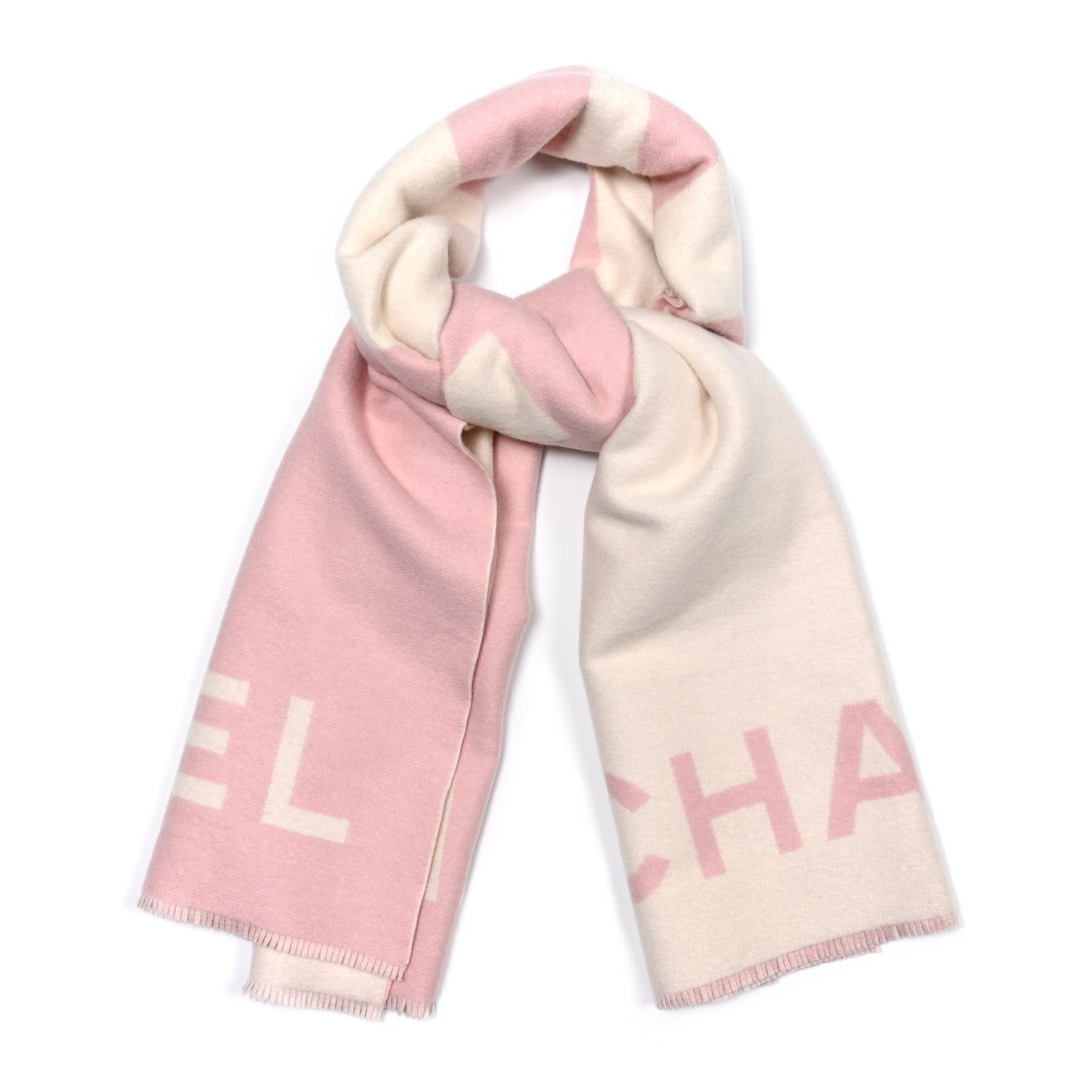 Chanel Cashmere CC Fringe Stole Pink White 1 of 6