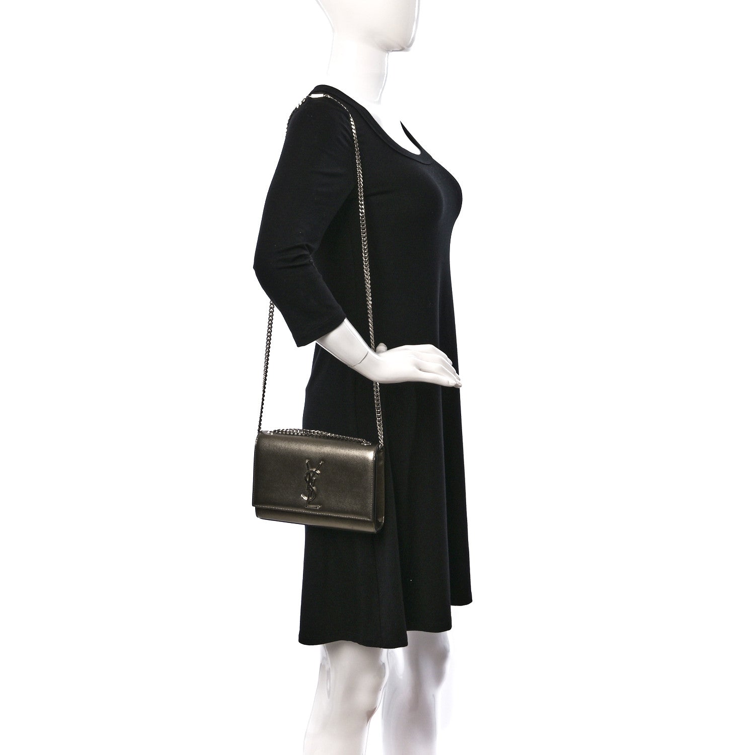 Saint Laurent Grain De Poudre Small Monogram Kate Satchel Piombo 2 of 9