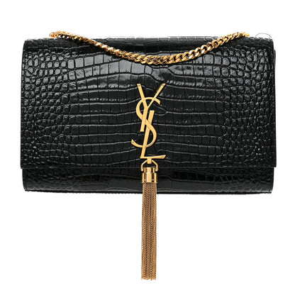 Saint Laurent Calfskin Crocodile Embossed Medium Classic Monogram Kate Tassel Satchel Black 1 of 10