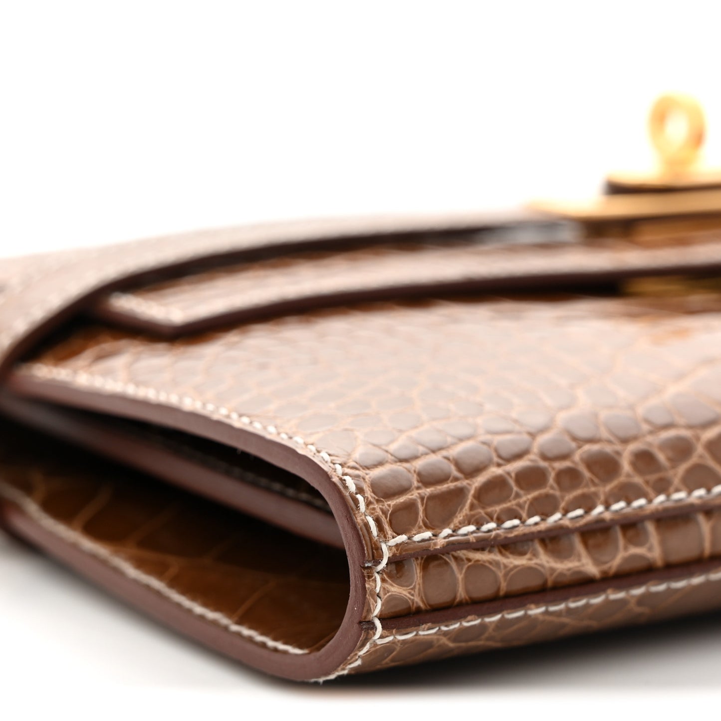 Shiny Alligator Kelly Longue Wallet Ficelle
