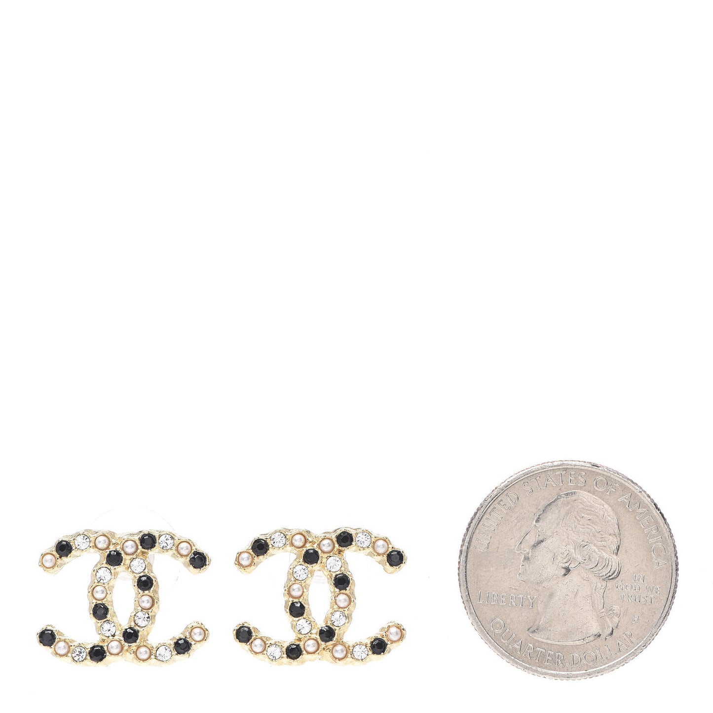 Resin Pearl Crystal CC Earrings Gold Black