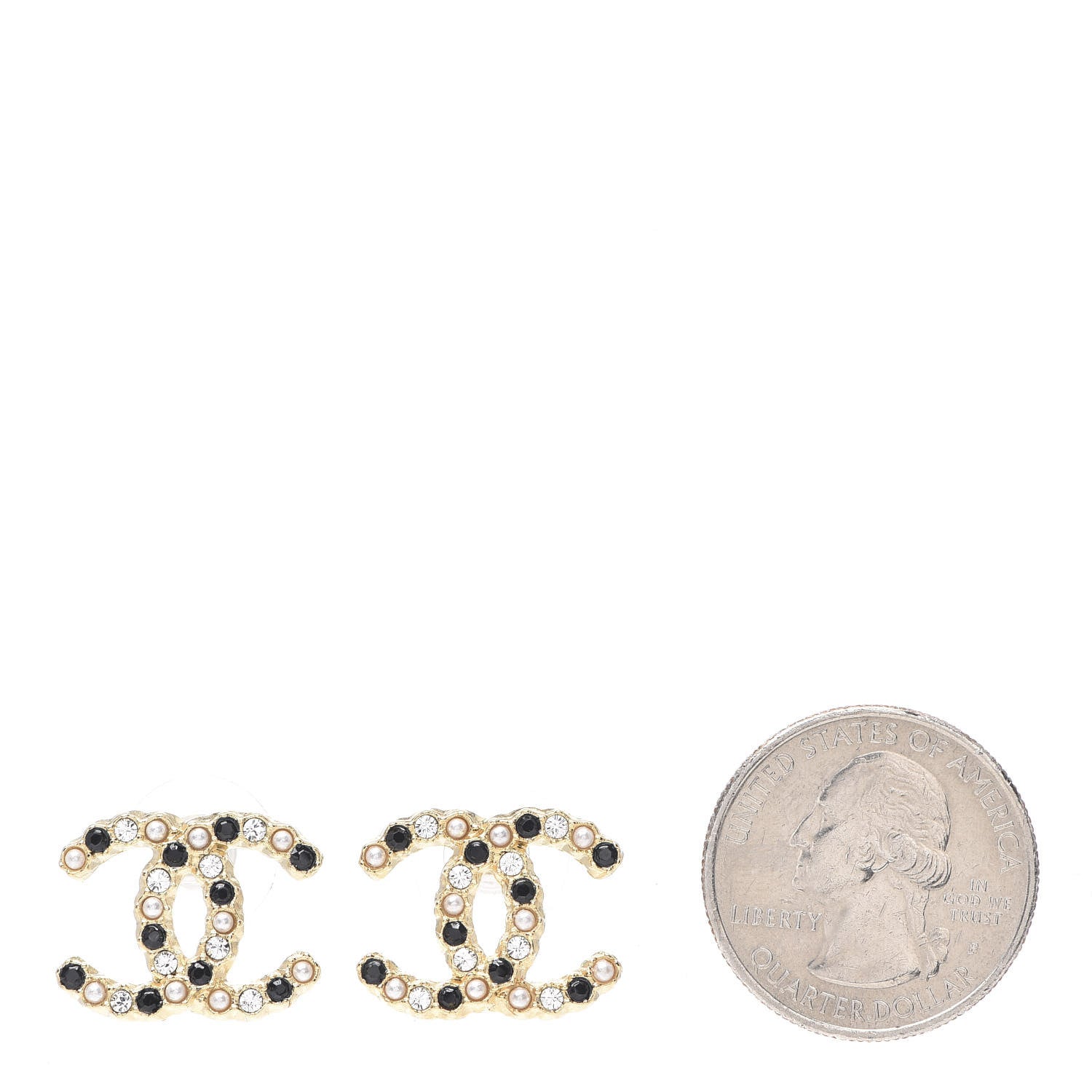 Chanel Resin Pearl Crystal CC Earrings Gold Black 2 of 4