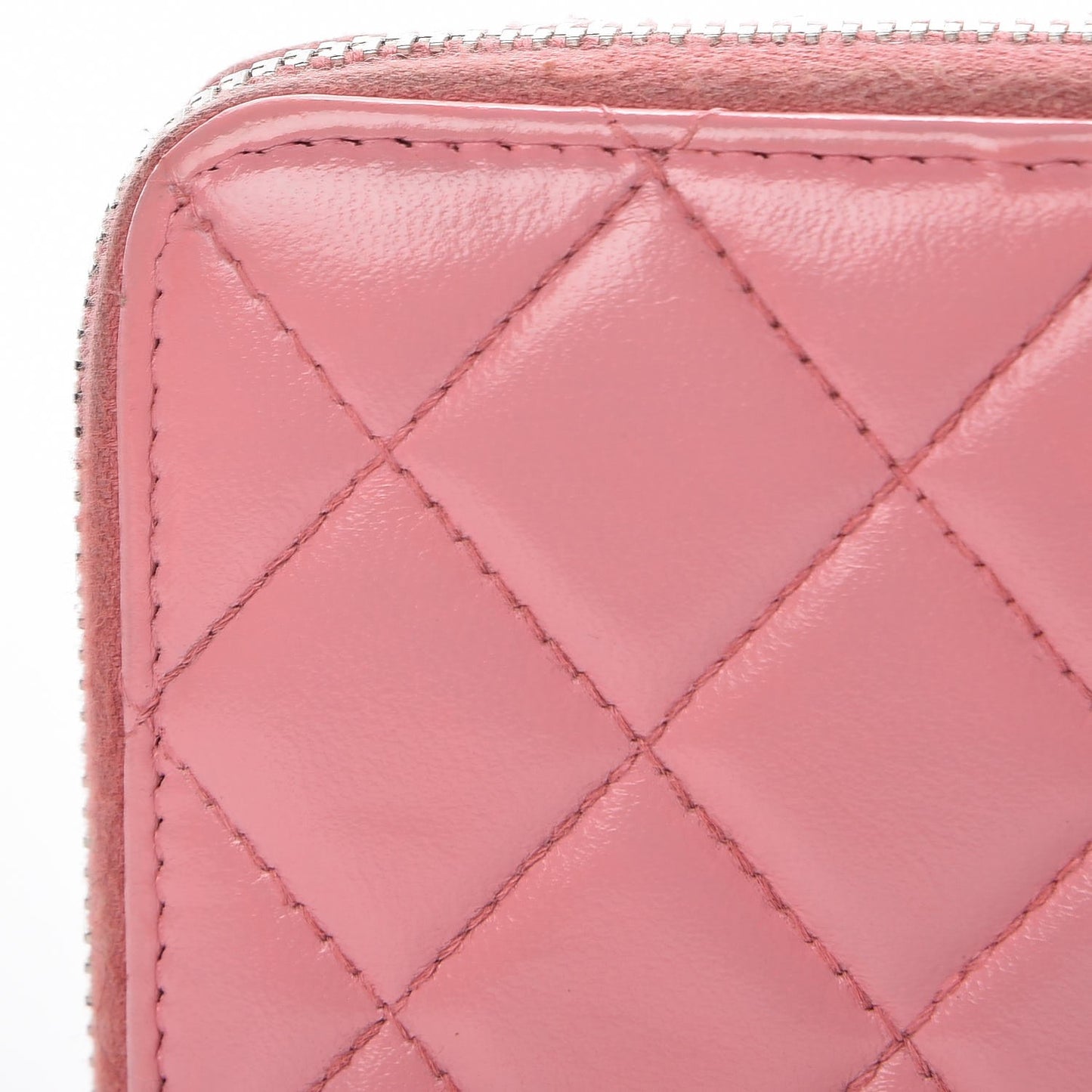 Lambskin Quilted Large Gusset Zip Around Wallet Pink
