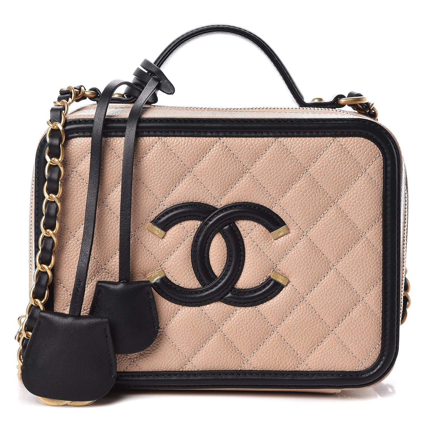Chanel Caviar Quilted Medium CC Filigree Vanity Case Beige Black 1 of 10