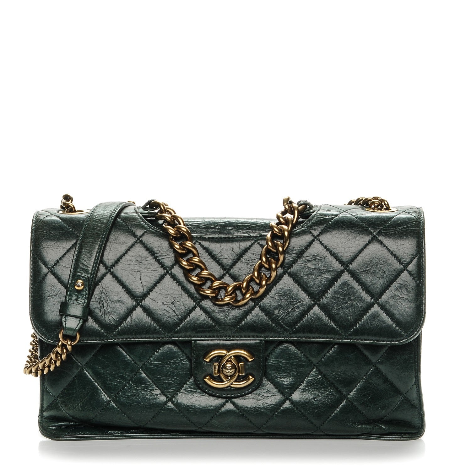 Chanel Glazed Calfskin Quilted Perfect Edge Large Flap Green 1 of 10