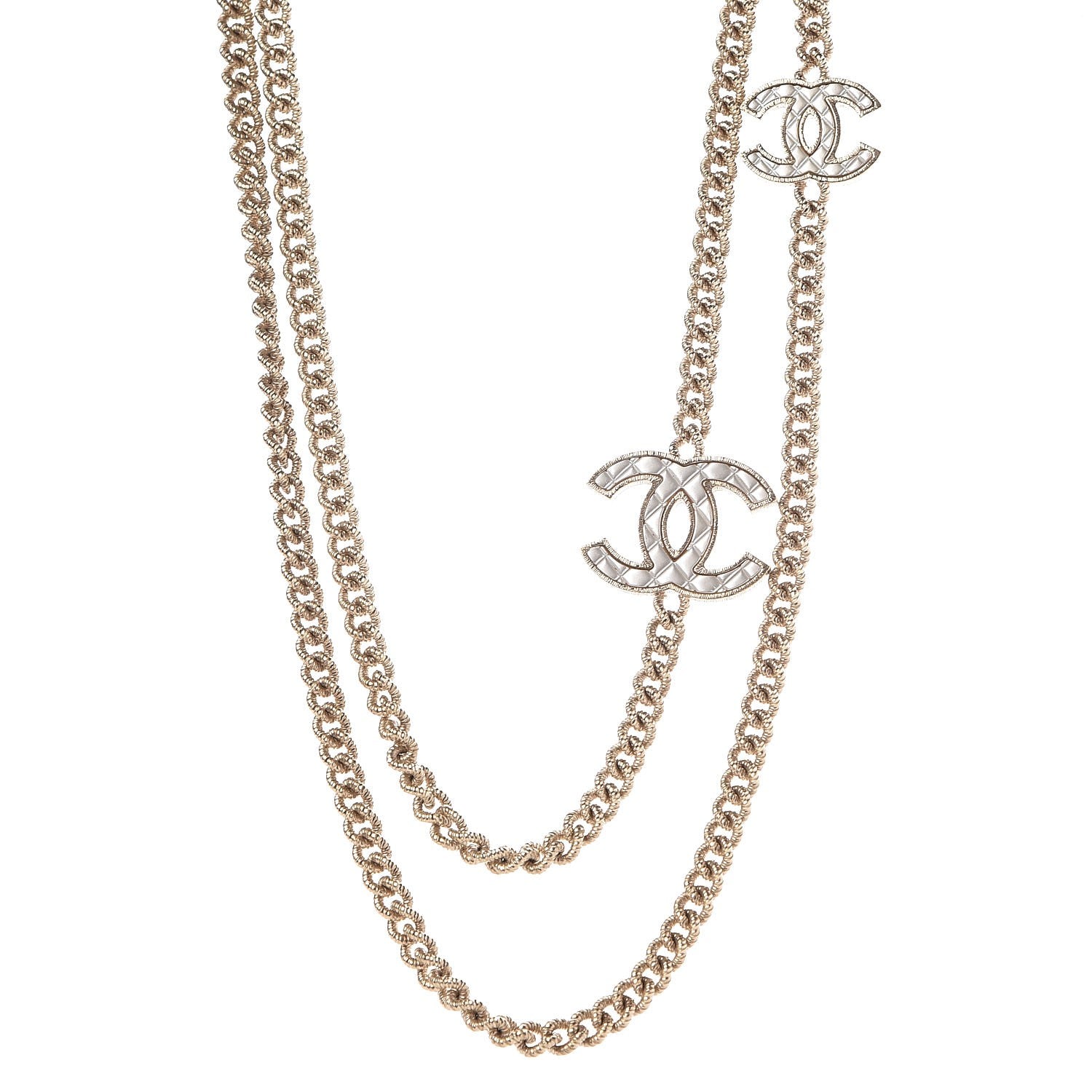 Chanel Quilted CC Long Chain Necklace Gold Pearly White 1 of 5