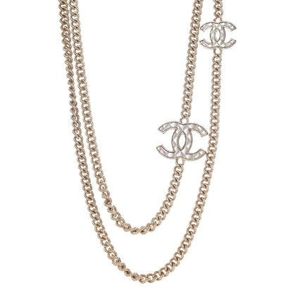 Chanel Quilted CC Long Chain Necklace Gold Pearly White 1 of 5