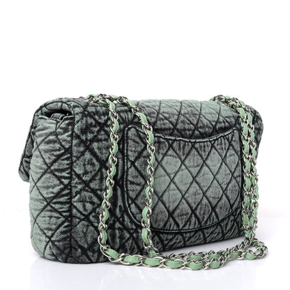 Chanel Denim Quilted Denimpression Flap Green Black 3 of 9