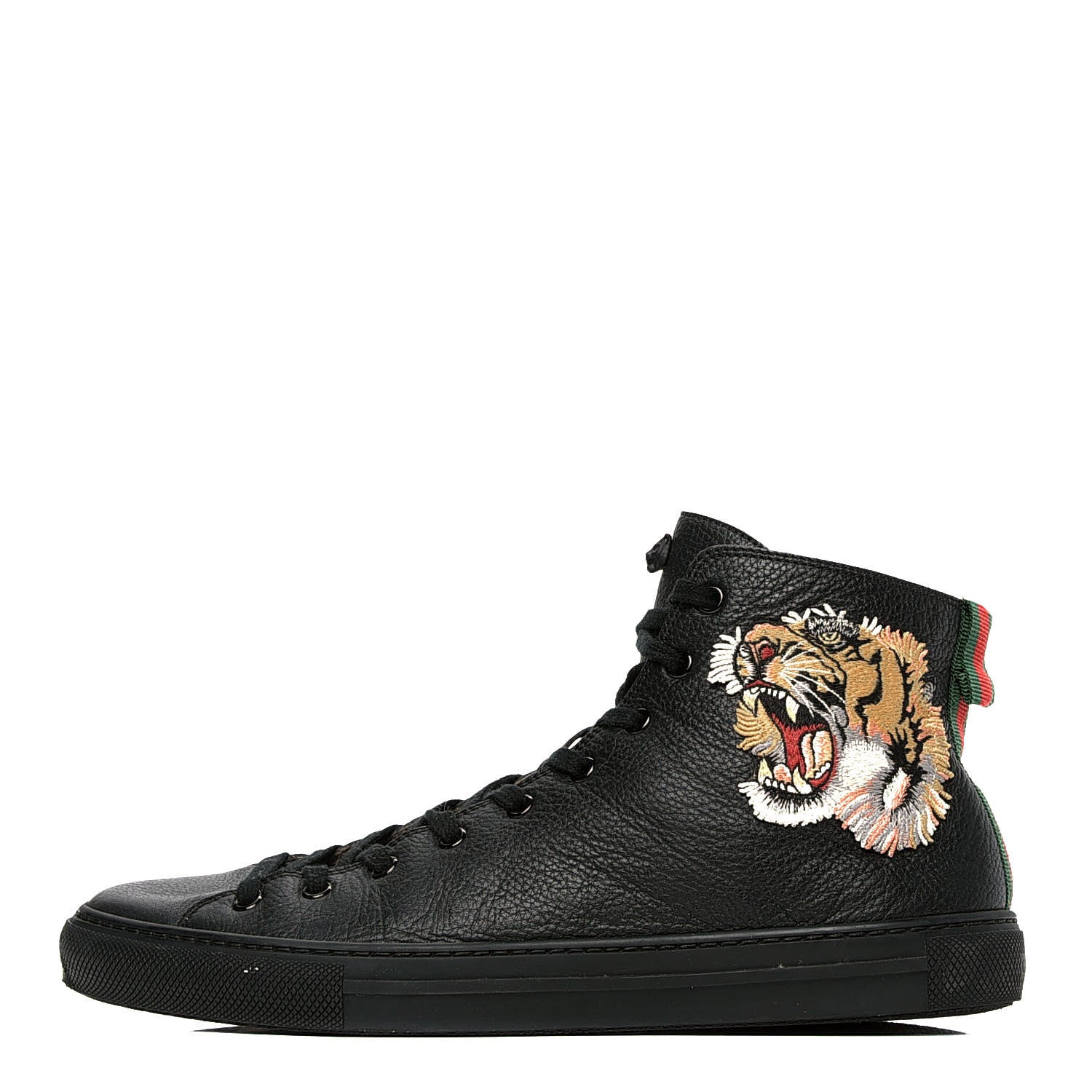 Gucci Calfskin Tiger Embroidered Mens High Top Sneakers 10.5 Black 1 of 6