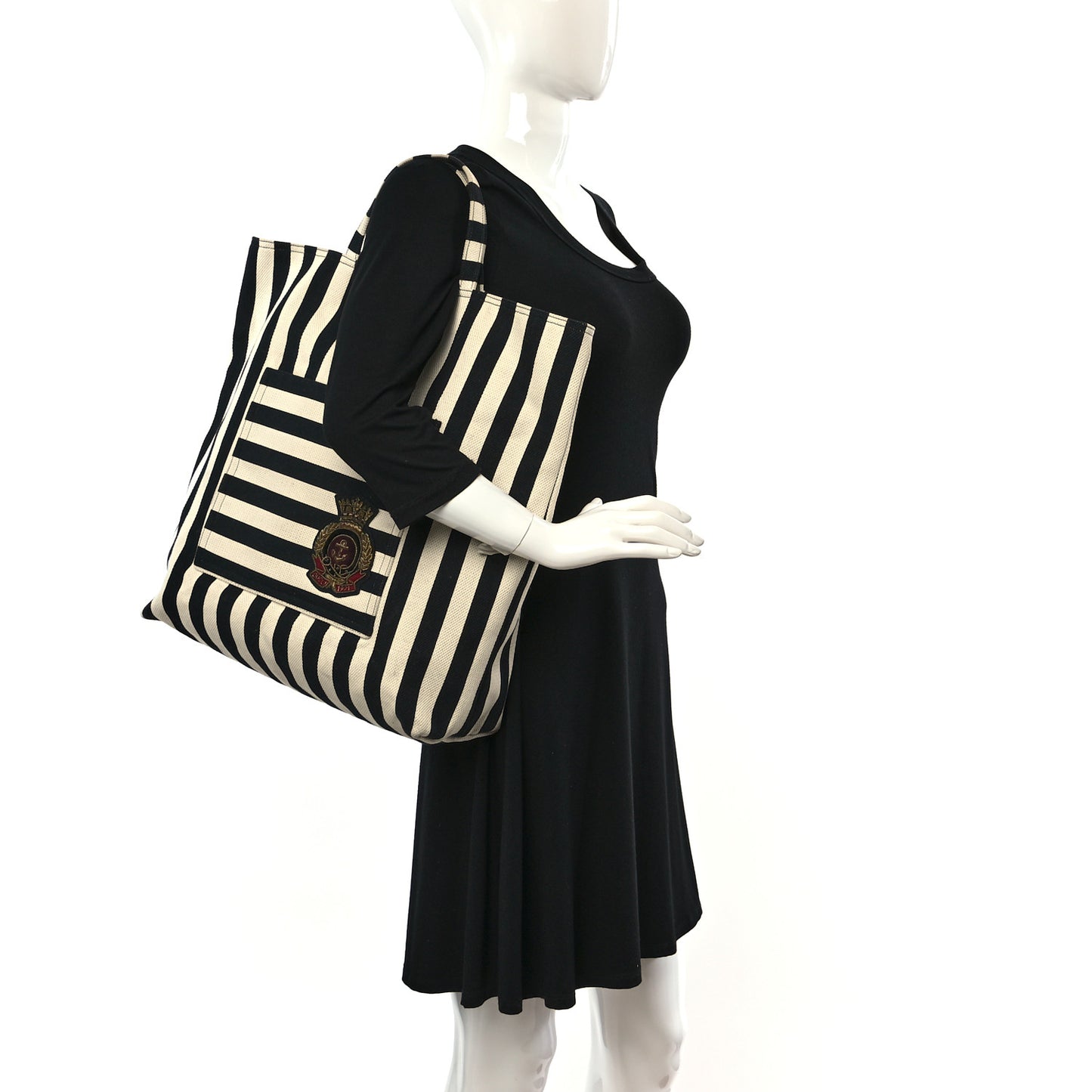 Cotton Canvas Stripe Logo Mens Tote White Black