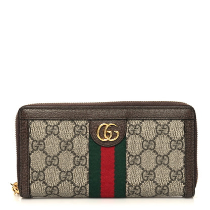 Gucci GG Supreme Monogram Web Ophidia Zip Around Wallet Brown 1 of 9