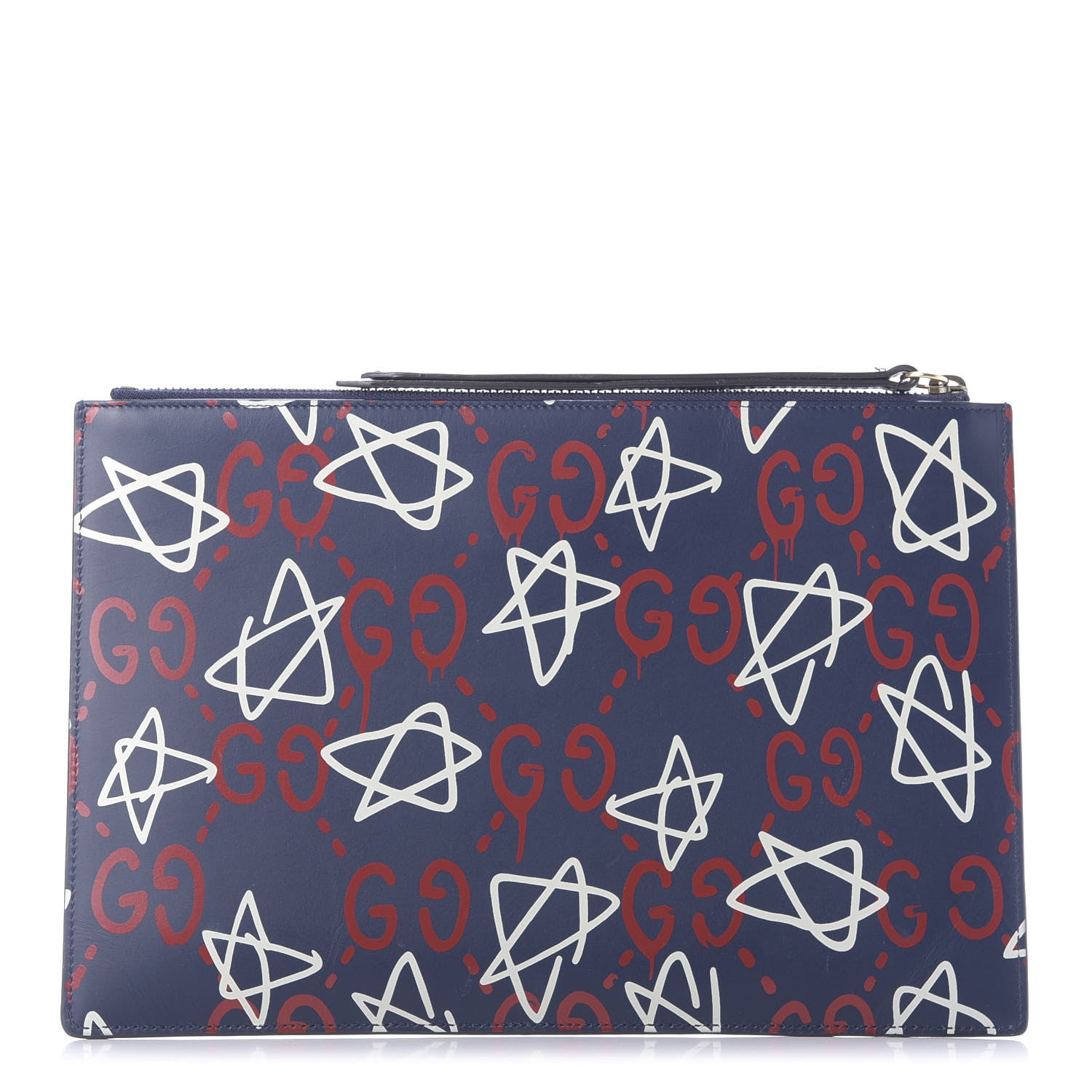 Gucci Calfskin GucciGhost Print Pouch Blue Agata Hibiscus Red 1 of 11