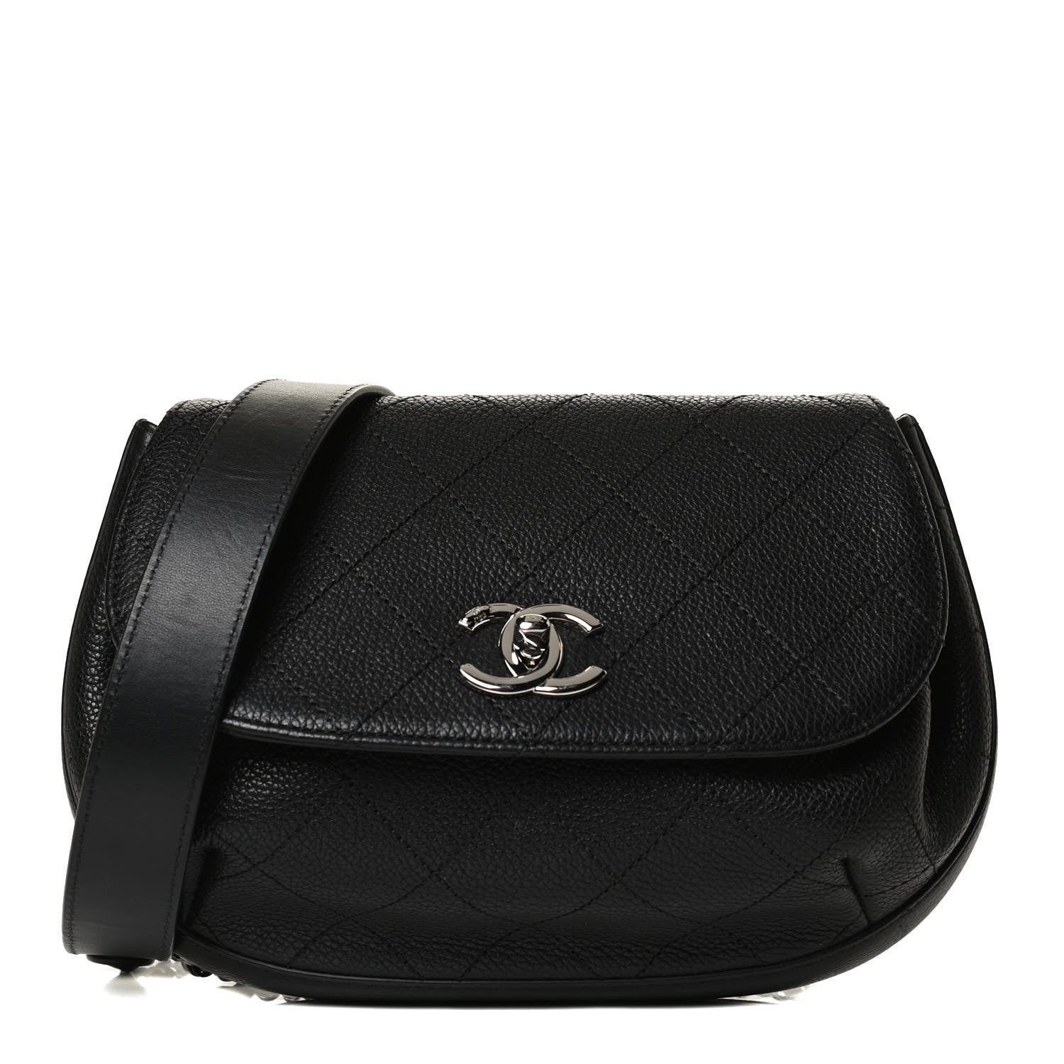 Chanel Grained Calfskin Stitched Messenger Flap Bag Black 1 of 13