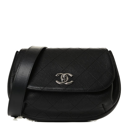 Chanel Grained Calfskin Stitched Messenger Flap Bag Black 1 of 13