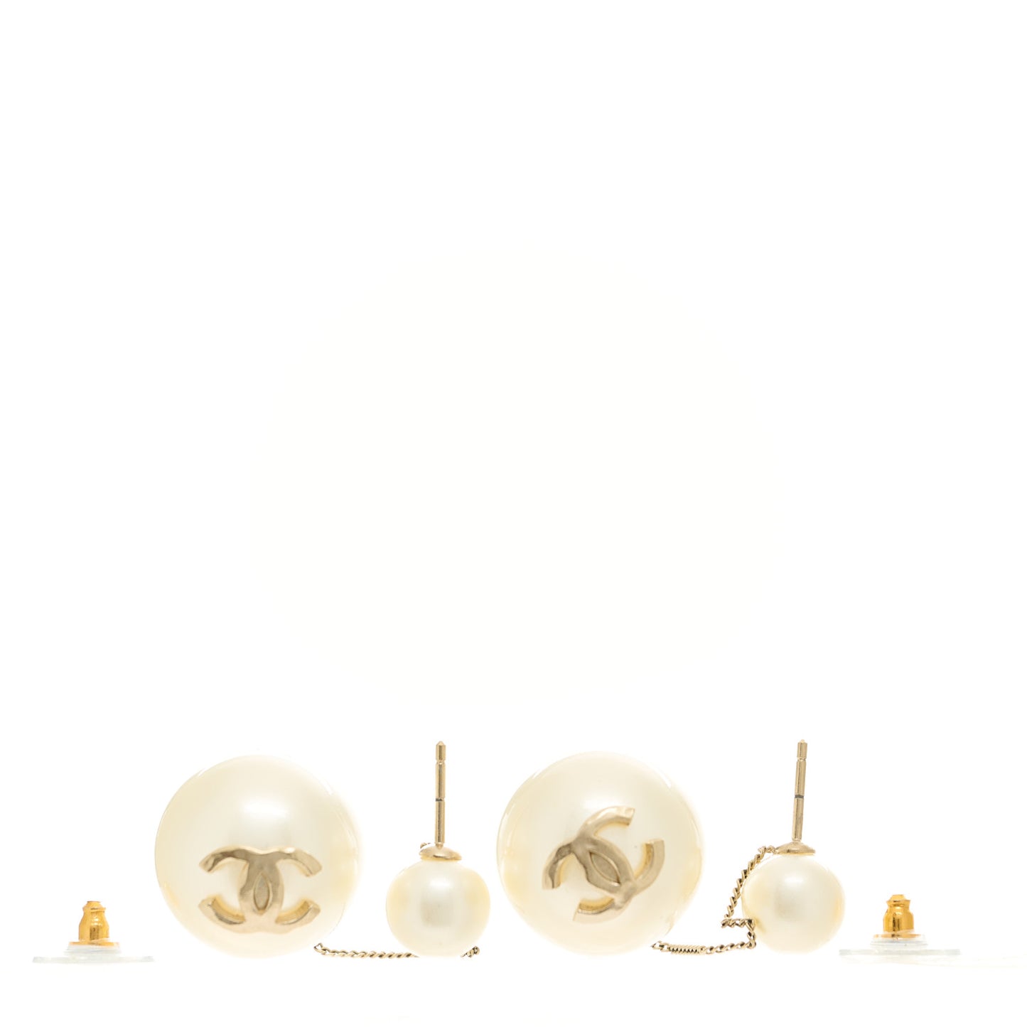Pearl CC Chain Drop Earrings Gold