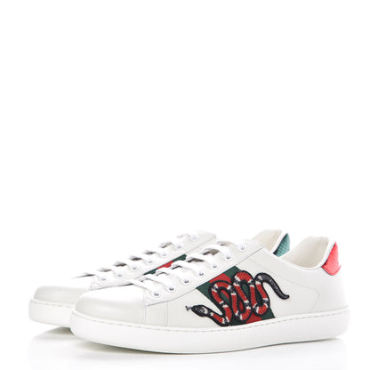 Gucci Calfskin Ayers Kingsnake Embroidered Mens Ace Sneakers 11 Green Red 3 of 11