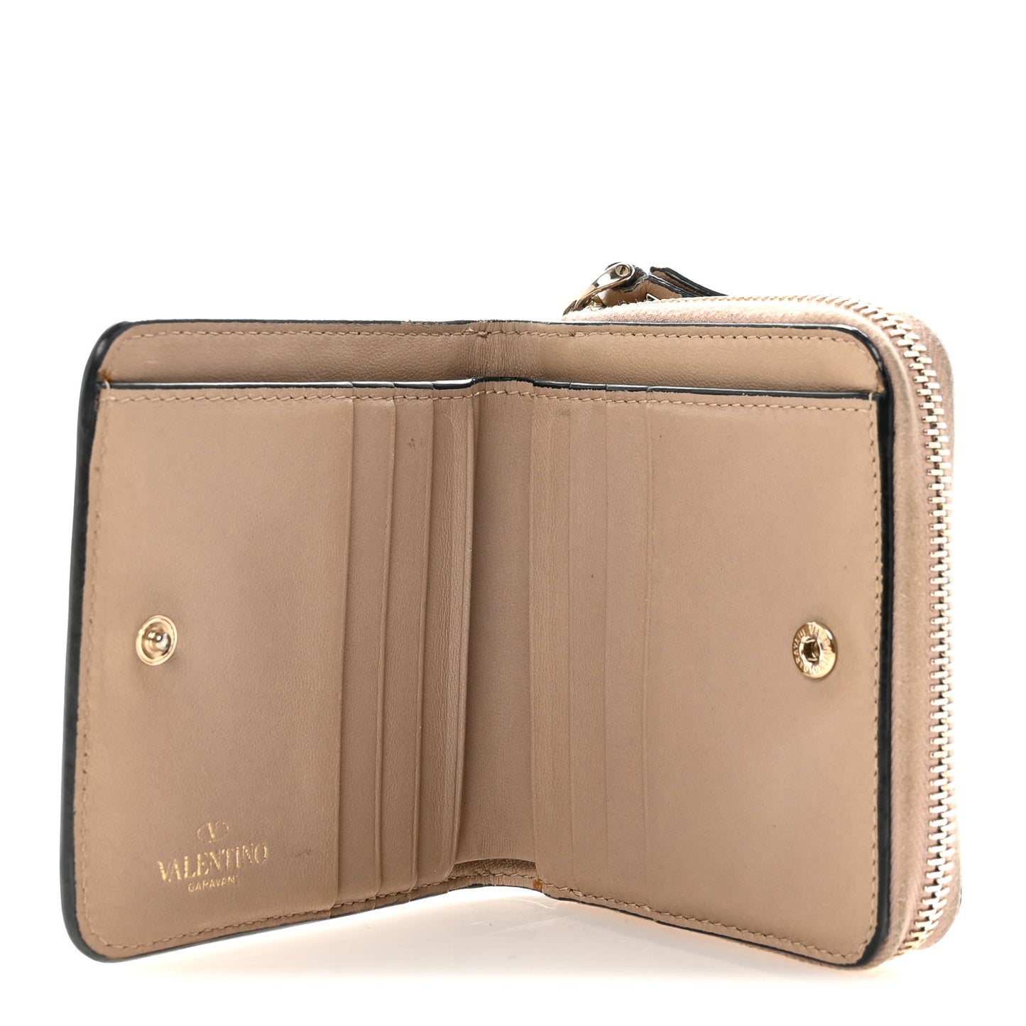 Nappa Rockstud Spike Compact Zip Around Wallet Poudre