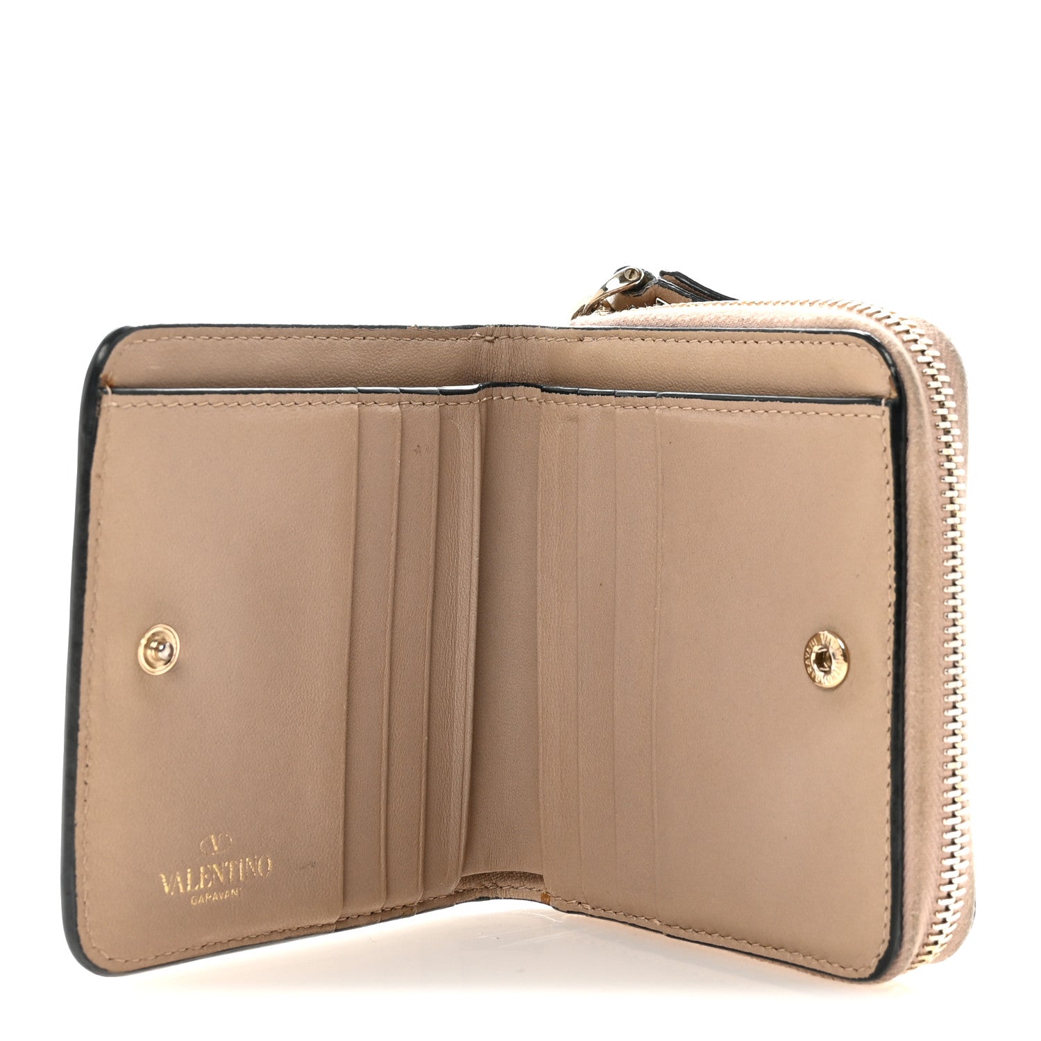 Valentino Garavani Nappa Rockstud Spike Compact Zip Around Wallet Poudre 5 of 9