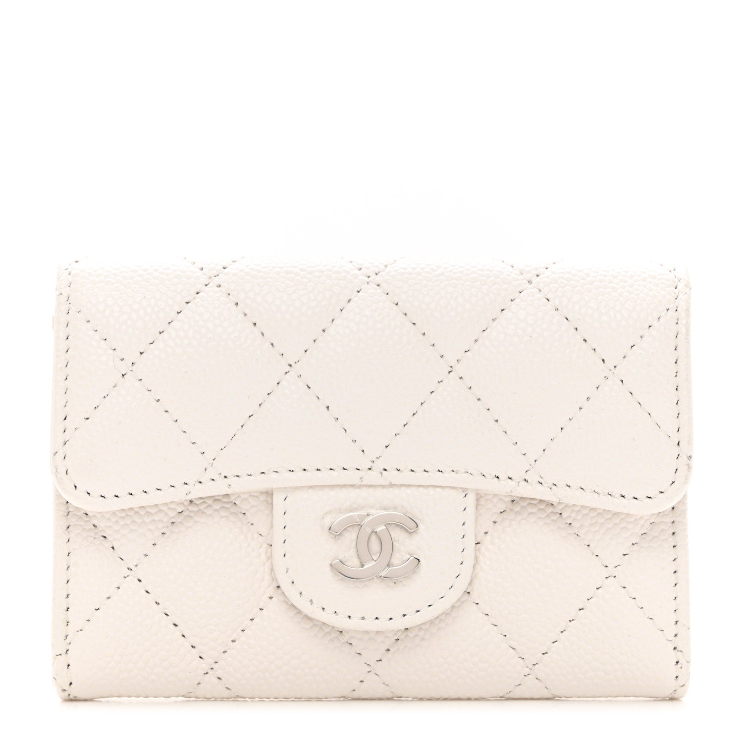 Chanel Caviar Quilted Flap Card Holder Wallet White 1 of 8