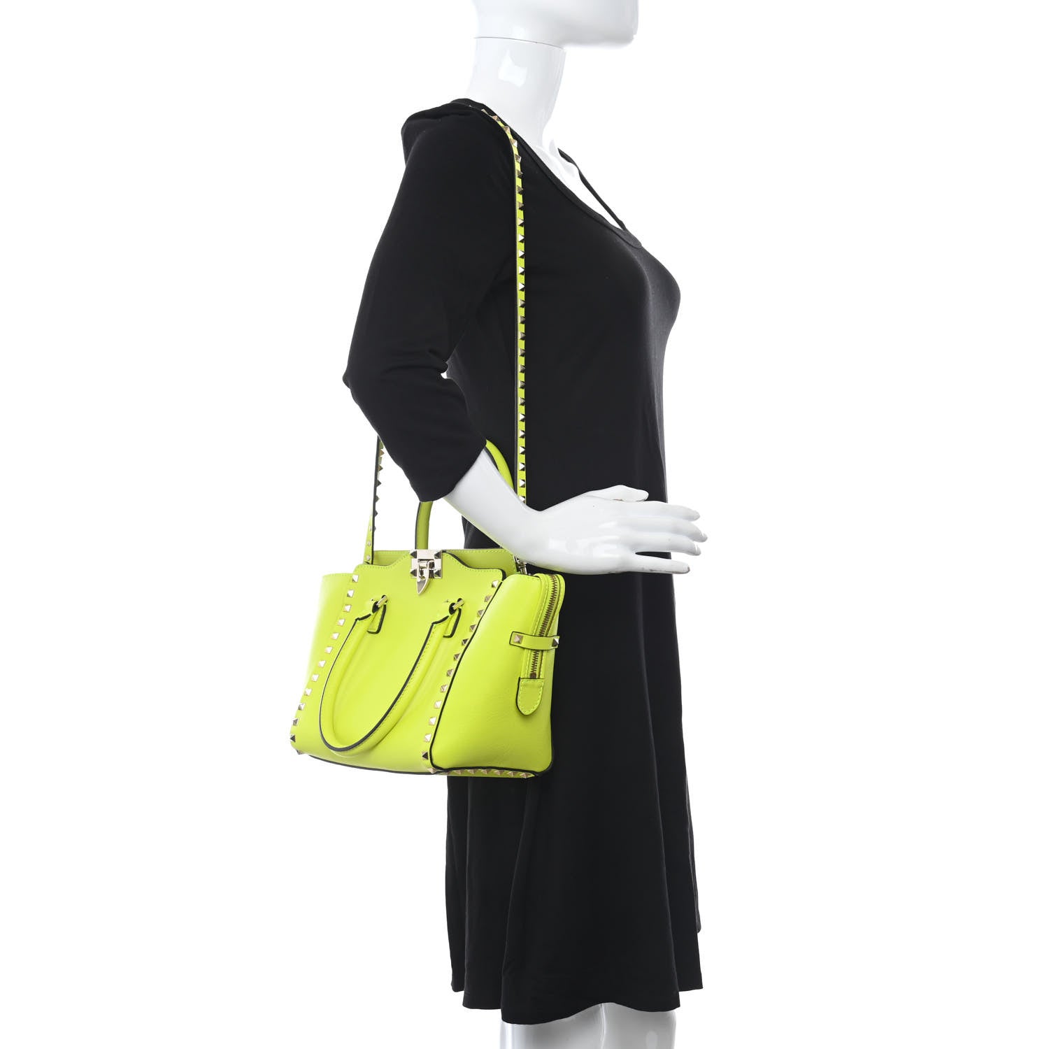 Valentino Garavani Vitello Small Rockstud Double Handle Tote Yellow Fluo 2 of 10