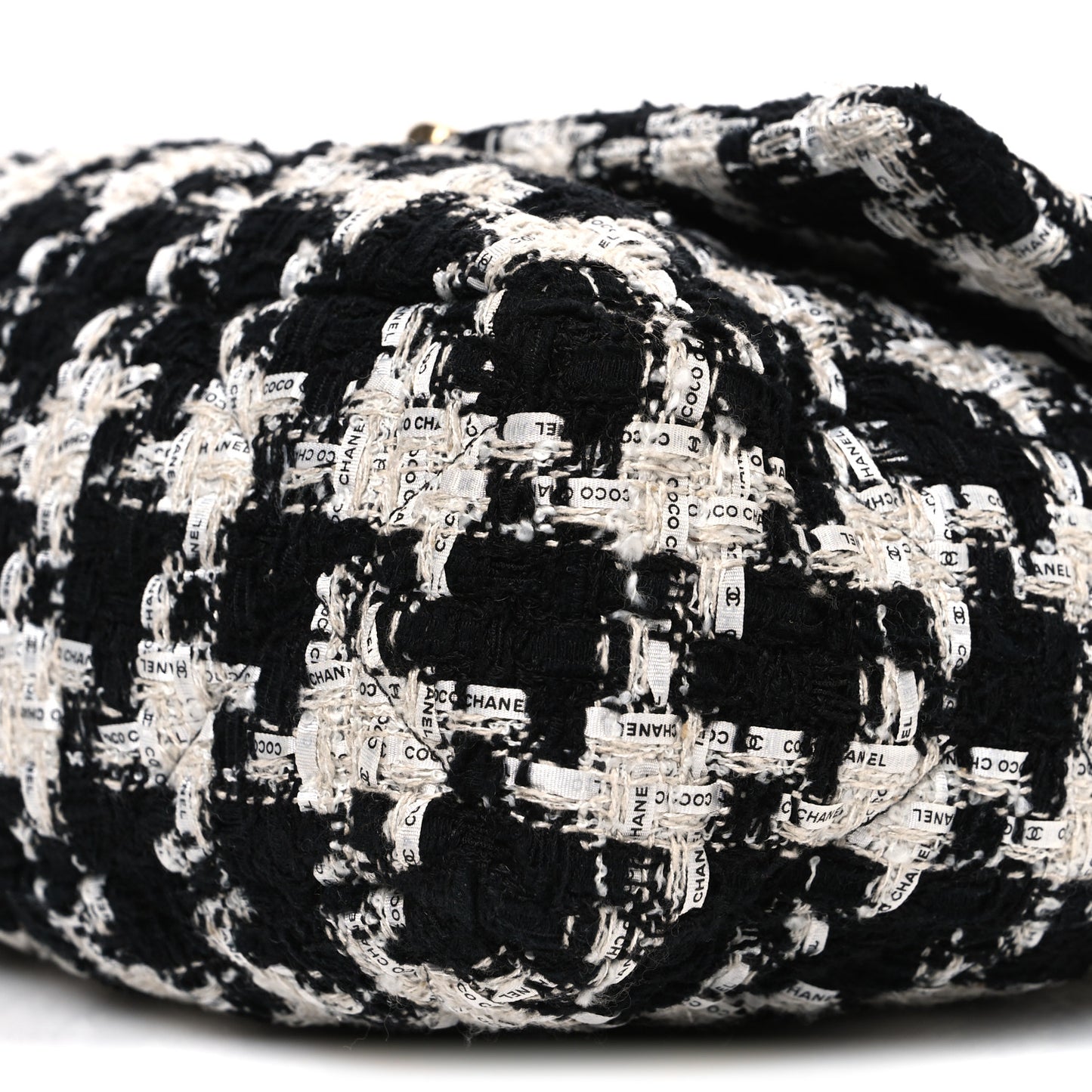 Tweed Quilted Large Chanel 19 Flap Black Ecru White
