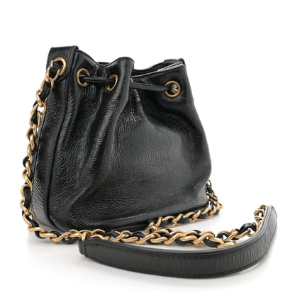 Chanel Shiny Aged Calfskin CC Chain Mini Drawstring Bag Black 3 of 12