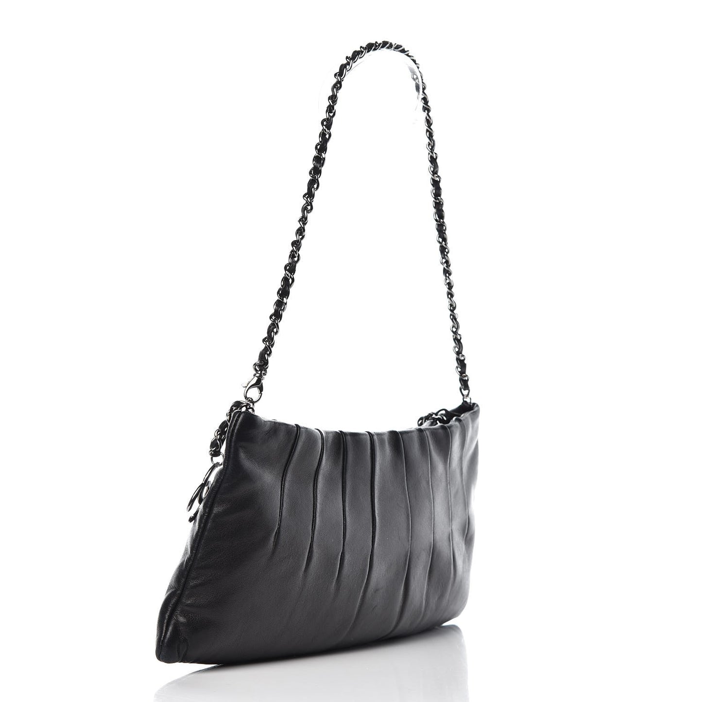 Lambskin Pleated Tassel Shoulder Bag Black