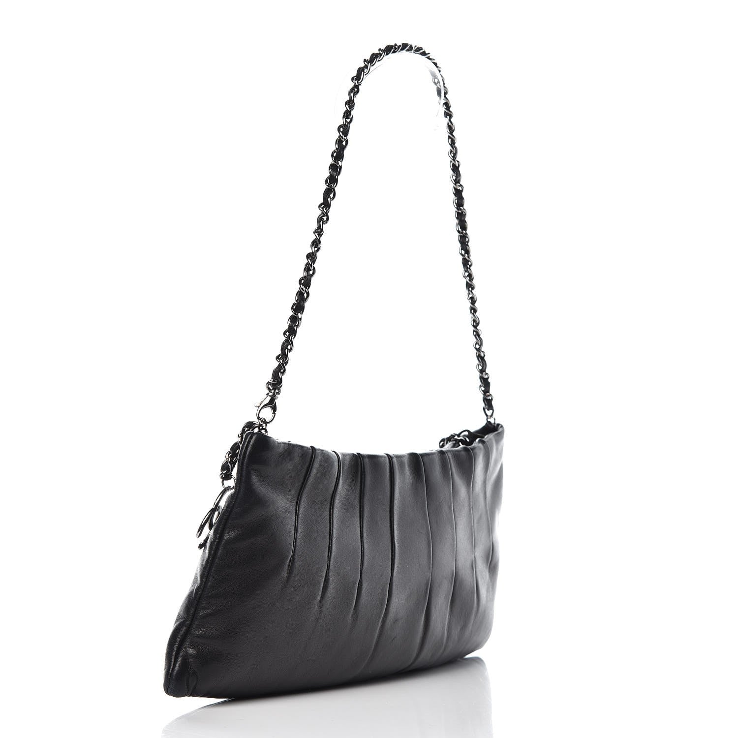Chanel Lambskin Pleated Tassel Shoulder Bag Black 3 of 8